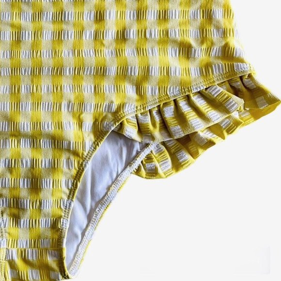 Paper London Maldives Bikini Bottom w/Frill Yellow Check Beach Bum Size L - Picture 4 of 4